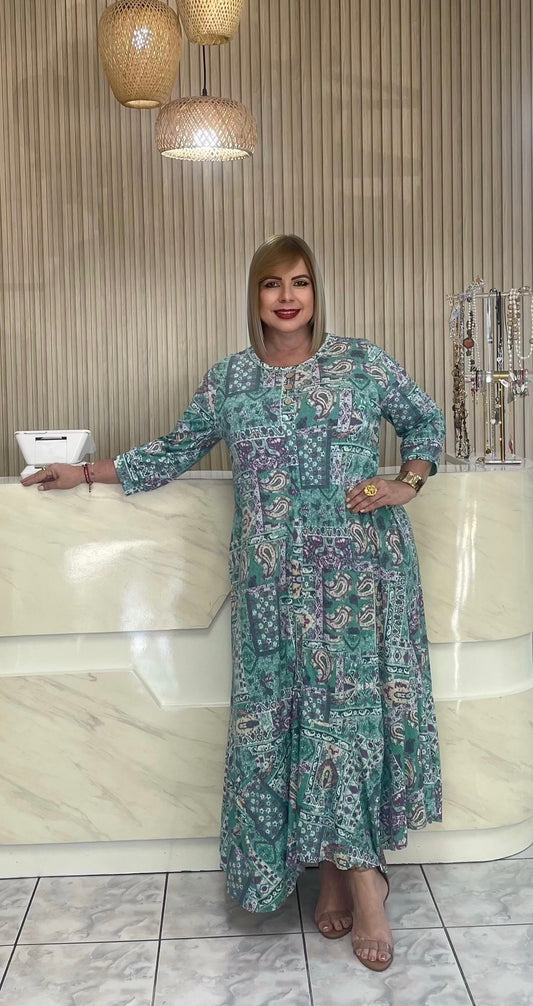 Print long plus dress