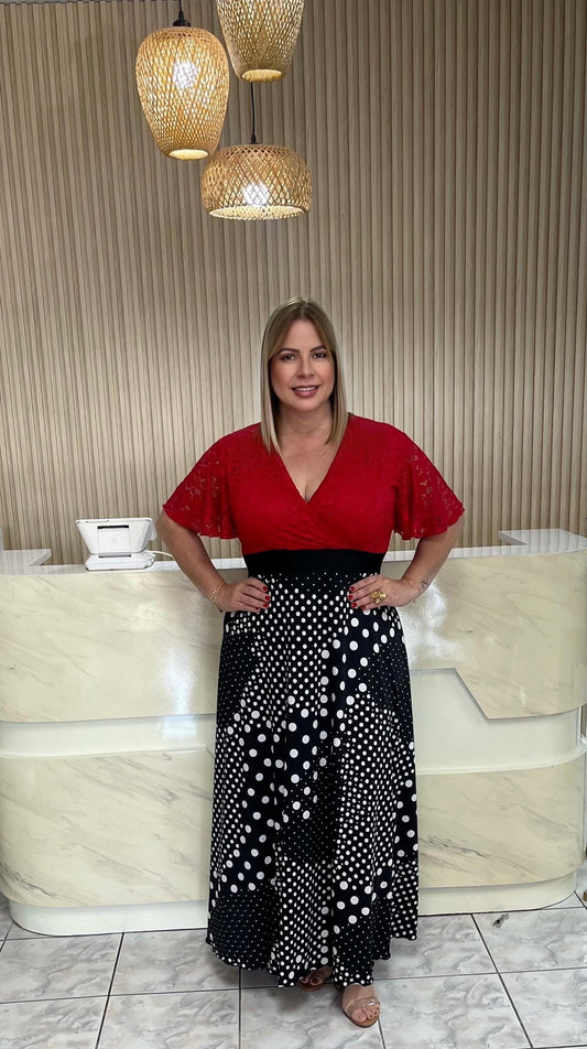 Red & Polka dots plus maxi dress