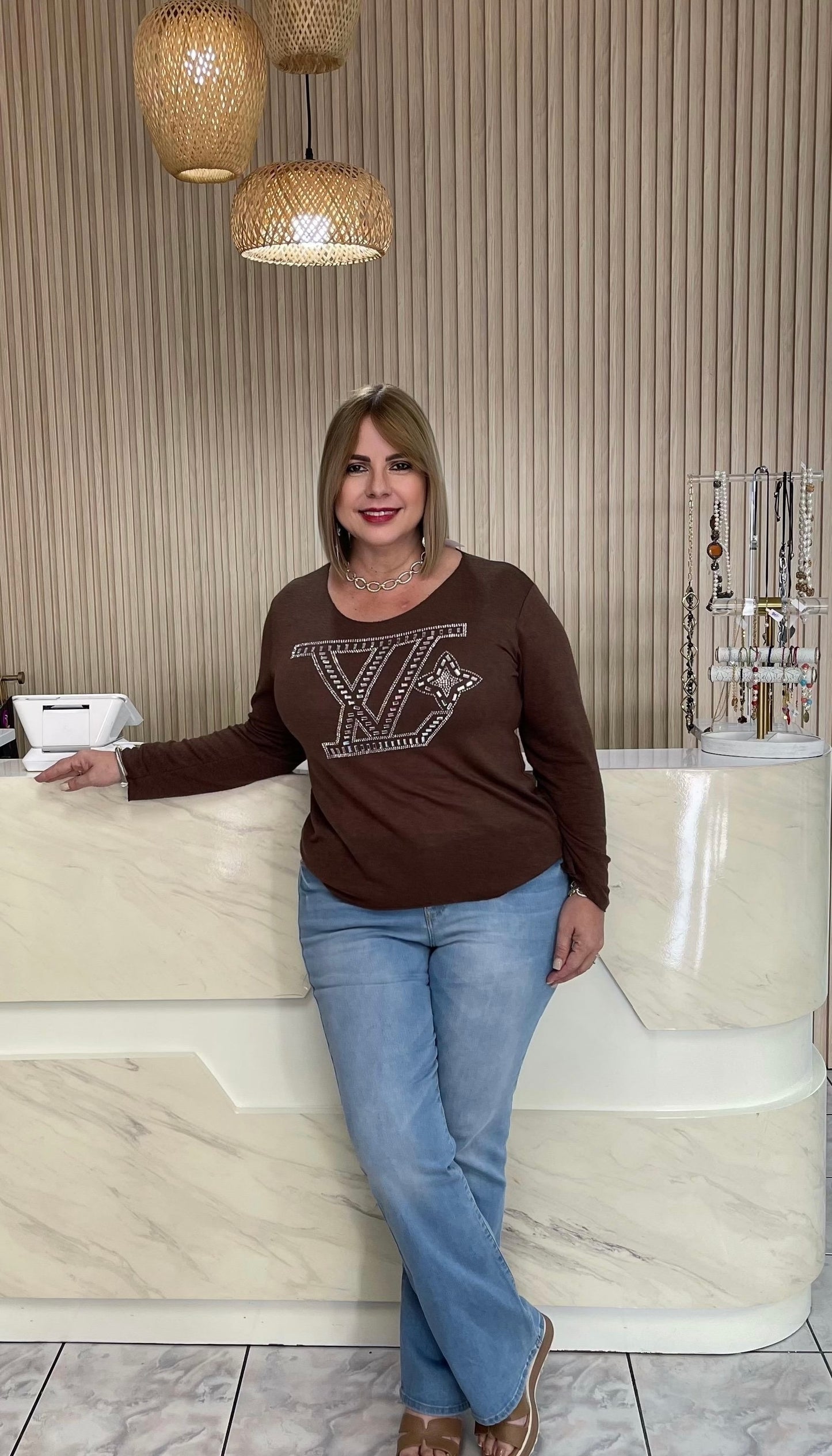 Brown LV Italian plus top