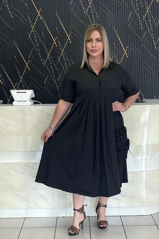 Black maxi dress with flower