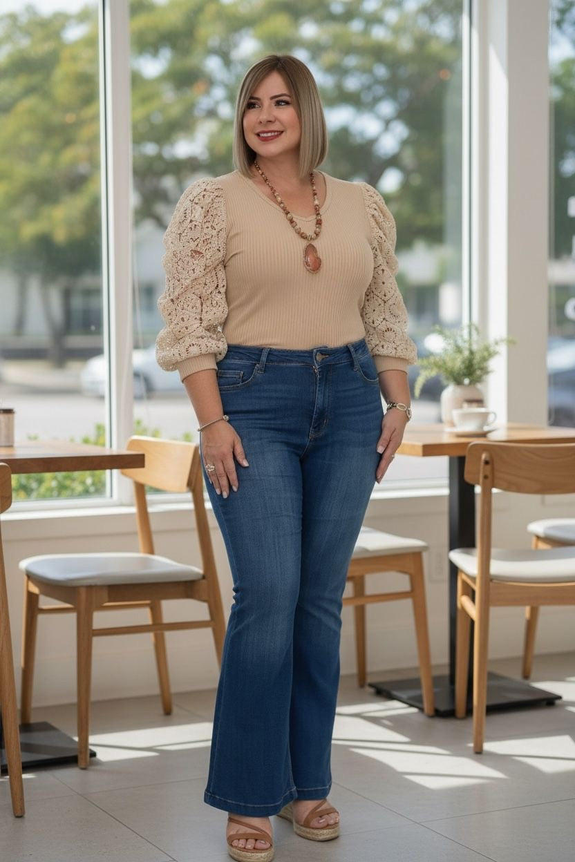 Nude top with sleeves long plus