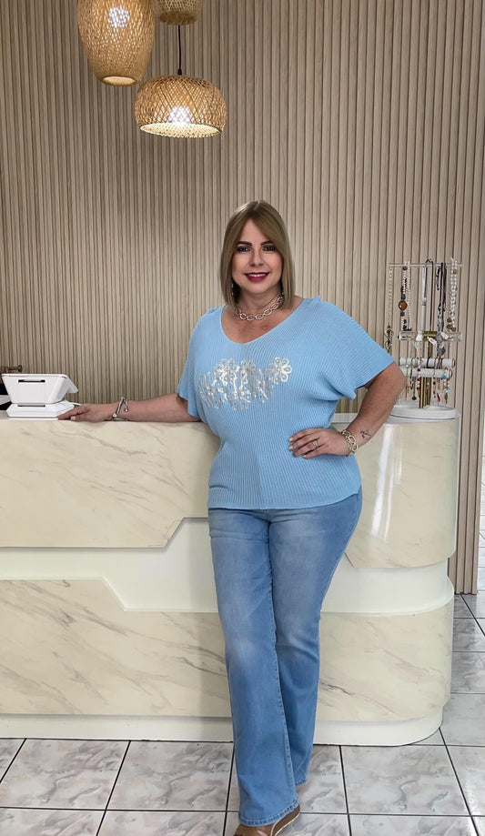 Sky blue Italian plus top