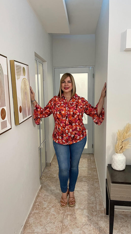 Orange & flowers print top