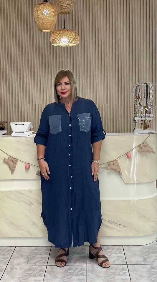 Long navy blue plus dress