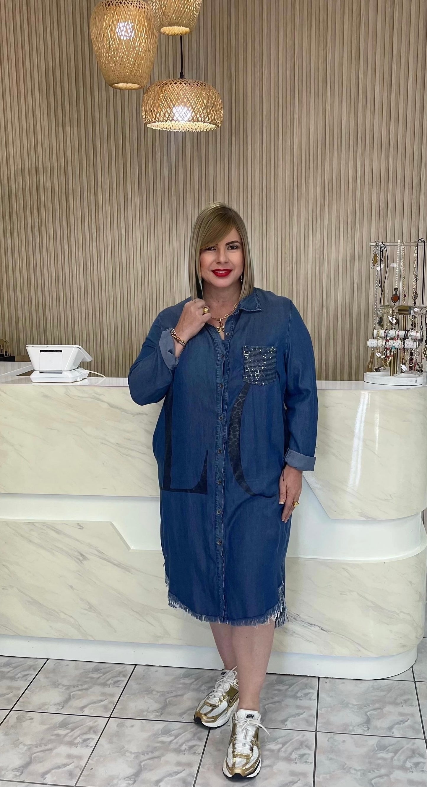 Denim middi plus dress