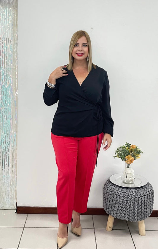 Plus black wraparound top
