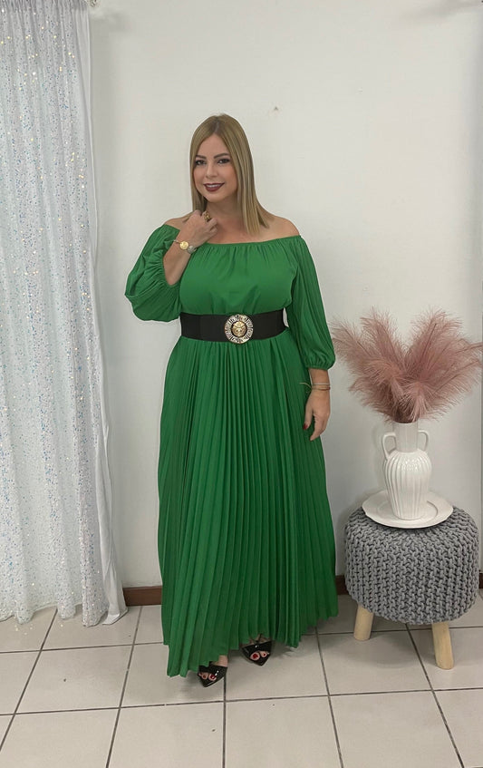 Plus green pleated dress