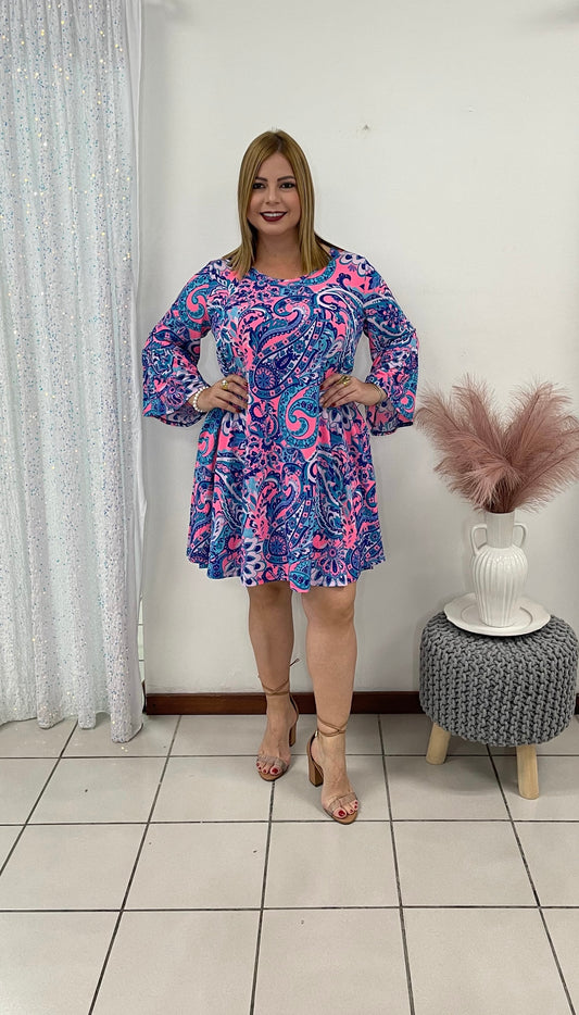 Plus Blue & pink Short Dress