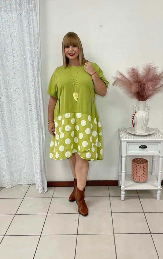Plus Vestido Verde & Polka Dots By:Italy
