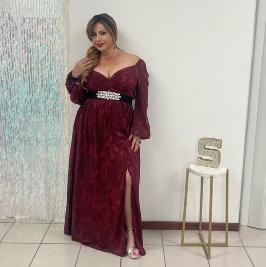 Plus Wraparound Burgandy Masi Dress