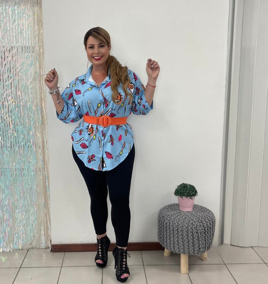 Plus blue print Top
