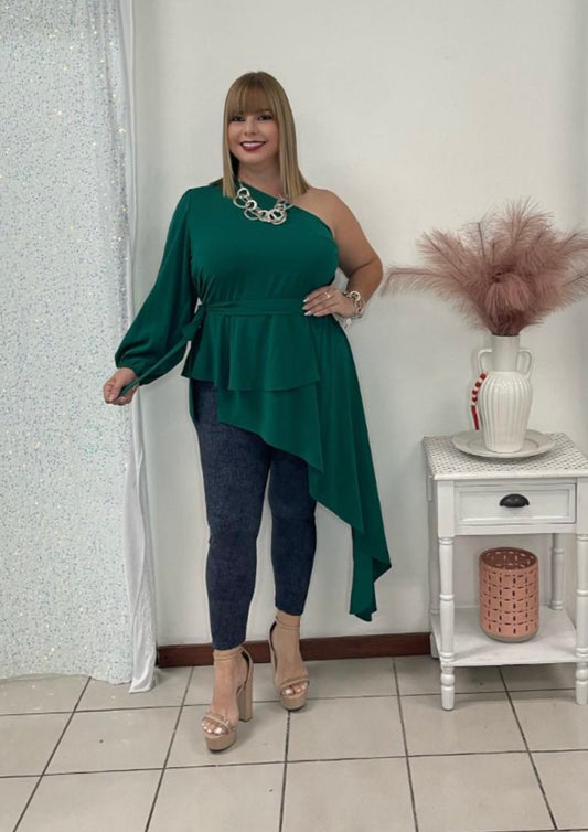 Plus green top One shoulder
