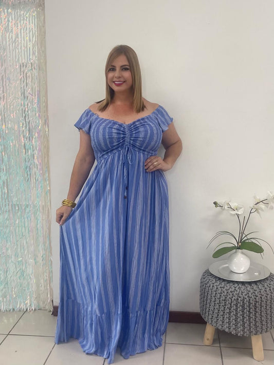 Plus Lineas White & Blue Maxi Dress