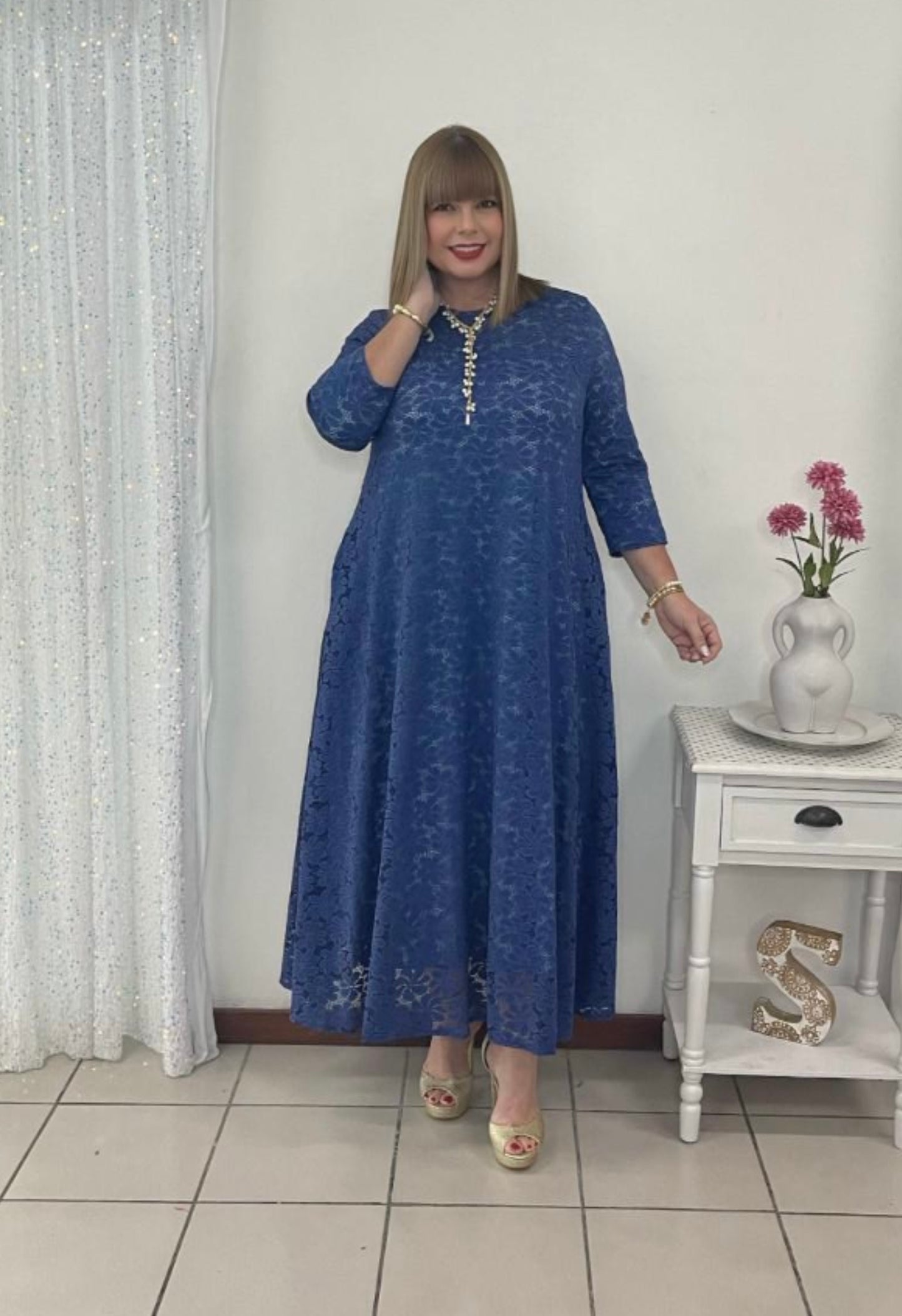 Plus, Blue Lacer Maxi dress