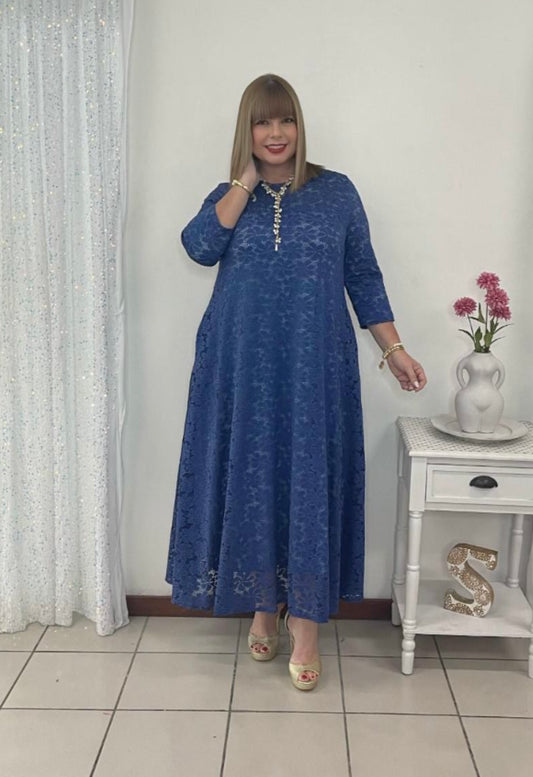 Plus, Blue Lacer Maxi dress
