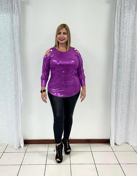 Plus Blusa Violeta open Shoulder