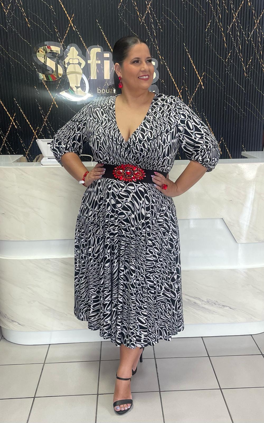 Plus Black & White Midi Dress