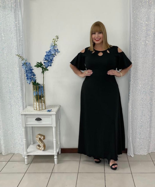 Plus Black Open Shoulder Maxy Dress By: Zoraya Desing