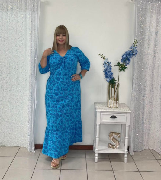 Plus Maxi Dress Azul Manga By: Mamy Blue