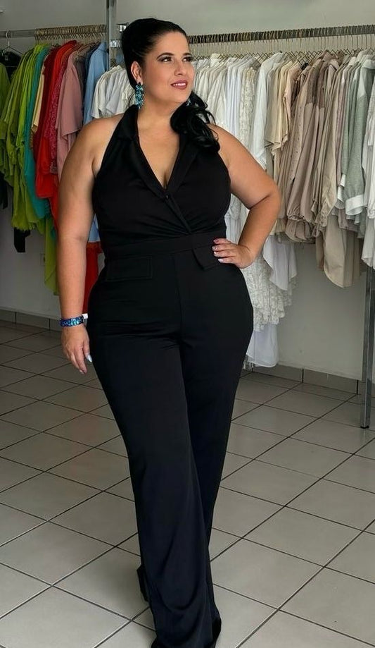 Plus black halter jumpsuit