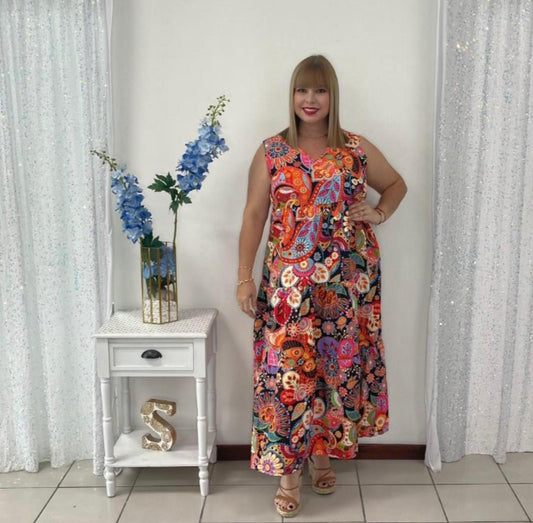 Plus flowers print maxi dress