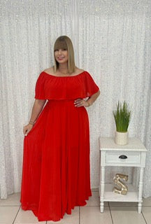 Plus long red dress off the shoulder