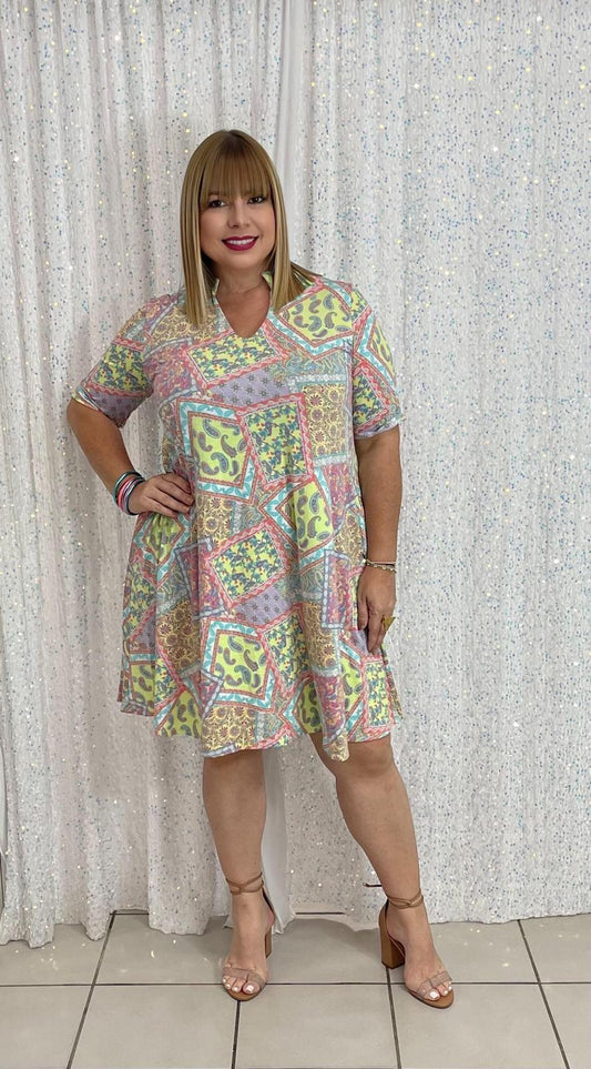 Plus paisley print short dress