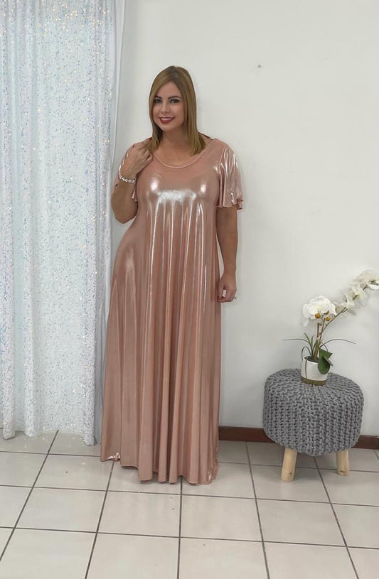 Plus Rose Gold Maxi Dress by: Claudia Orozco