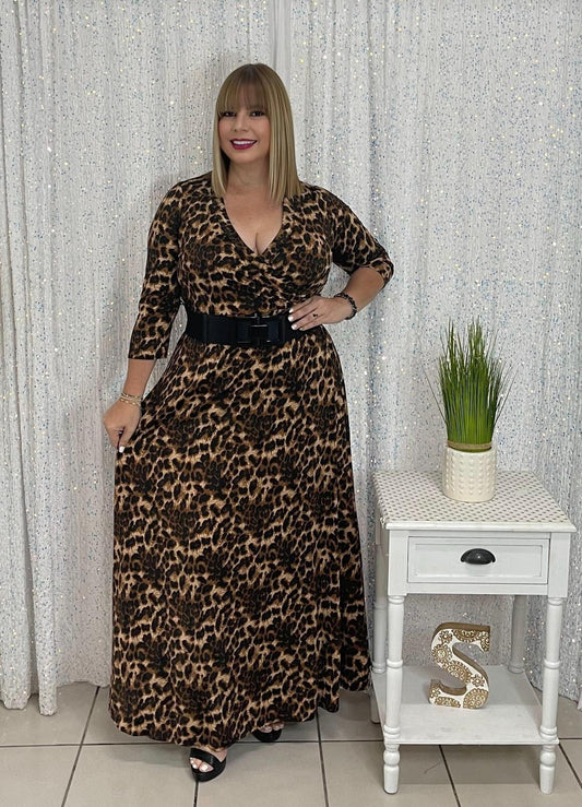 plus animals print maxi dress