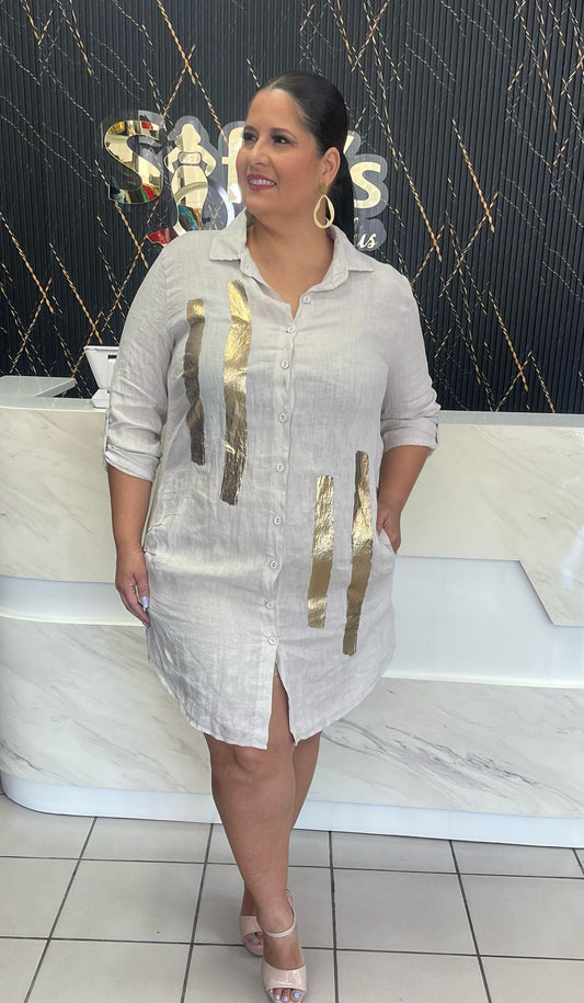plus nude and gold short dress by: Italy