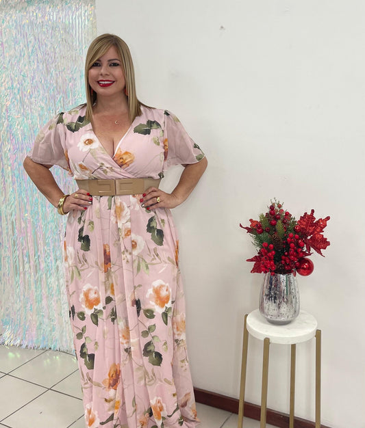 Plus Rose Print Maxi Dress