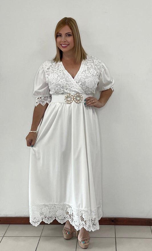 Plus White & Crochet Maxi Dress